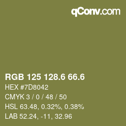 カラーコード: RGB 125 128.6 66.6 | qconv.com