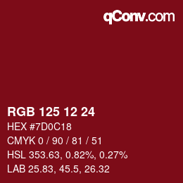 Farbcode: RGB 125 12 24 | qconv.com