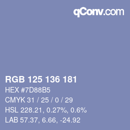 Color code: RGB 125 136 181 | qconv.com