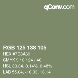 Color code: RGB 125 138 105 | qconv.com