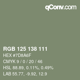 Color code: RGB 125 138 111 | qconv.com