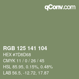 Color code: RGB 125 141 104 | qconv.com