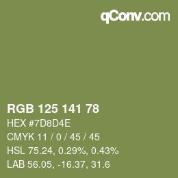 Farbcode: RGB 125 141 78 | qconv.com