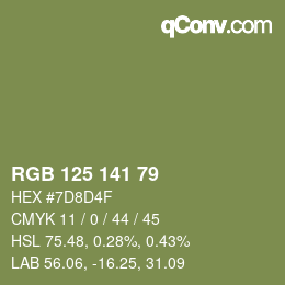 Color code: RGB 125 141 79 | qconv.com