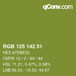 Color code: RGB 125 142 51 | qconv.com