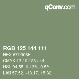 Color code: RGB 125 144 111 | qconv.com