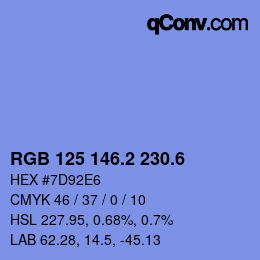 カラーコード: RGB 125 146.2 230.6 | qconv.com