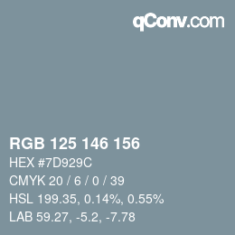 颜色代码: RGB 125 146 156 | qconv.com