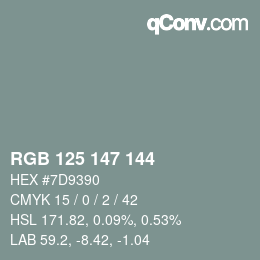 Farbcode: RGB 125 147 144 | qconv.com