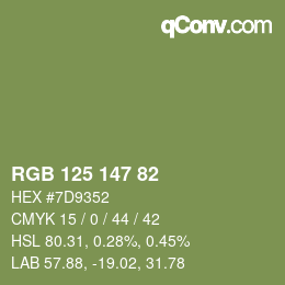 颜色代码: RGB 125 147 82 | qconv.com