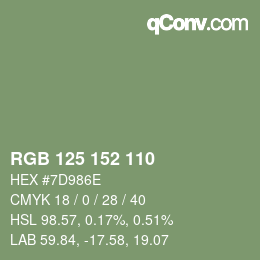Color code: RGB 125 152 110 | qconv.com