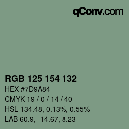 カラーコード: RGB 125 154 132 | qconv.com