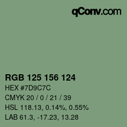 颜色代码: RGB 125 156 124 | qconv.com