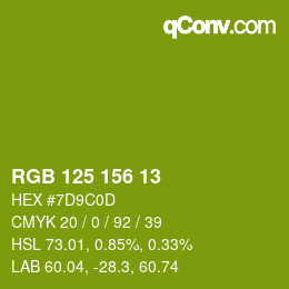 Color code: RGB 125 156 13 | qconv.com