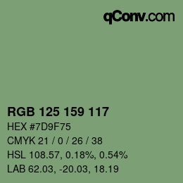 Color code: RGB 125 159 117 | qconv.com