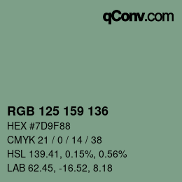 カラーコード: RGB 125 159 136 | qconv.com