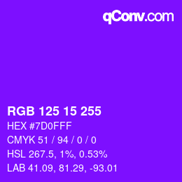 Color code: RGB 125 15 255 | qconv.com