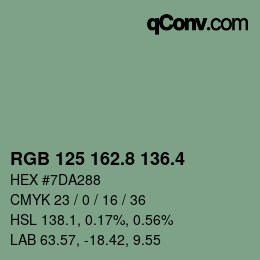 カラーコード: RGB 125 162.8 136.4 | qconv.com