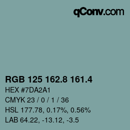 カラーコード: RGB 125 162.8 161.4 | qconv.com