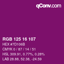 カラーコード: RGB 125 16 107 | qconv.com
