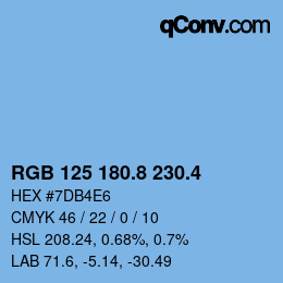 カラーコード: RGB 125 180.8 230.4 | qconv.com