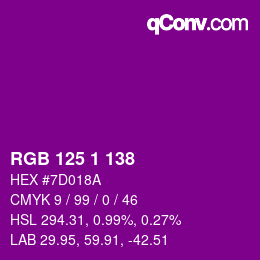 Color code: RGB 125 1 138 | qconv.com