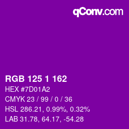 Color code: RGB 125 1 162 | qconv.com