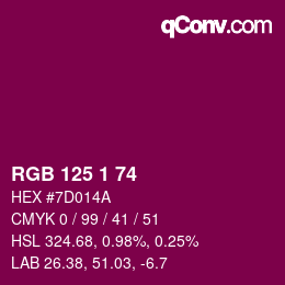 カラーコード: RGB 125 1 74 | qconv.com