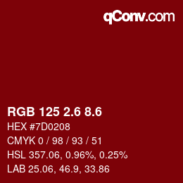 カラーコード: RGB 125 2.6 8.6 | qconv.com