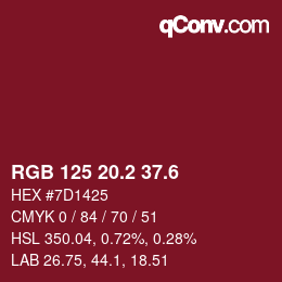 カラーコード: RGB 125 20.2 37.6 | qconv.com