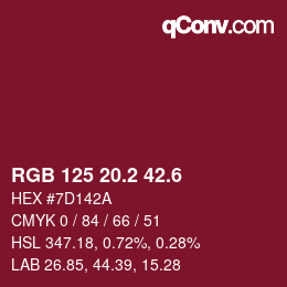 カラーコード: RGB 125 20.2 42.6 | qconv.com