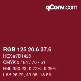 カラーコード: RGB 125 20.6 37.6 | qconv.com