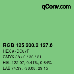 カラーコード: RGB 125 200.2 127.6 | qconv.com