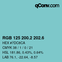 カラーコード: RGB 125 200.2 202.6 | qconv.com