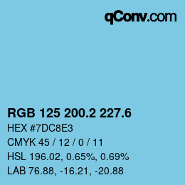 カラーコード: RGB 125 200.2 227.6 | qconv.com