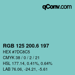 カラーコード: RGB 125 200.6 197 | qconv.com