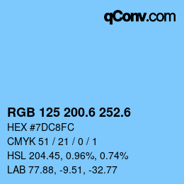 カラーコード: RGB 125 200.6 252.6 | qconv.com