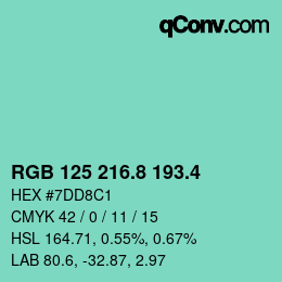 カラーコード: RGB 125 216.8 193.4 | qconv.com