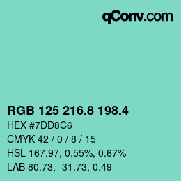 カラーコード: RGB 125 216.8 198.4 | qconv.com