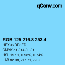 カラーコード: RGB 125 216.8 253.4 | qconv.com