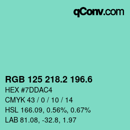 カラーコード: RGB 125 218.2 196.6 | qconv.com
