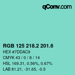 カラーコード: RGB 125 218.2 201.6 | qconv.com