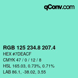 カラーコード: RGB 125 234.8 207.4 | qconv.com