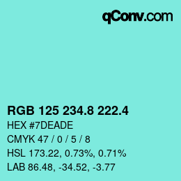 カラーコード: RGB 125 234.8 222.4 | qconv.com