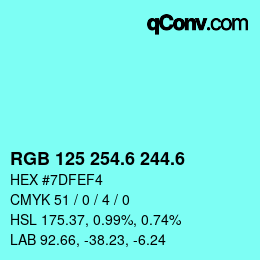 カラーコード: RGB 125 254.6 244.6 | qconv.com