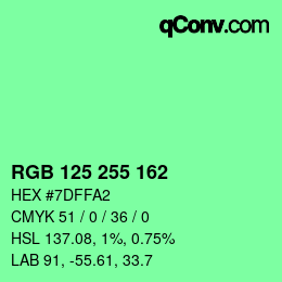 Color code: RGB 125 255 162 | qconv.com