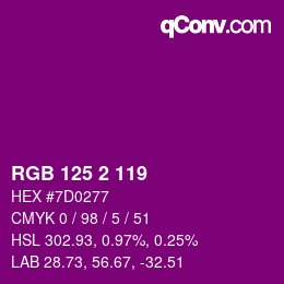 Color code: RGB 125 2 119 | qconv.com
