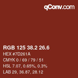カラーコード: RGB 125 38.2 26.6 | qconv.com