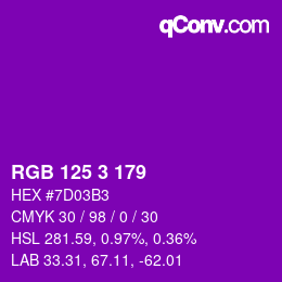 カラーコード: RGB 125 3 179 | qconv.com