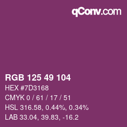 Color code: RGB 125 49 104 | qconv.com